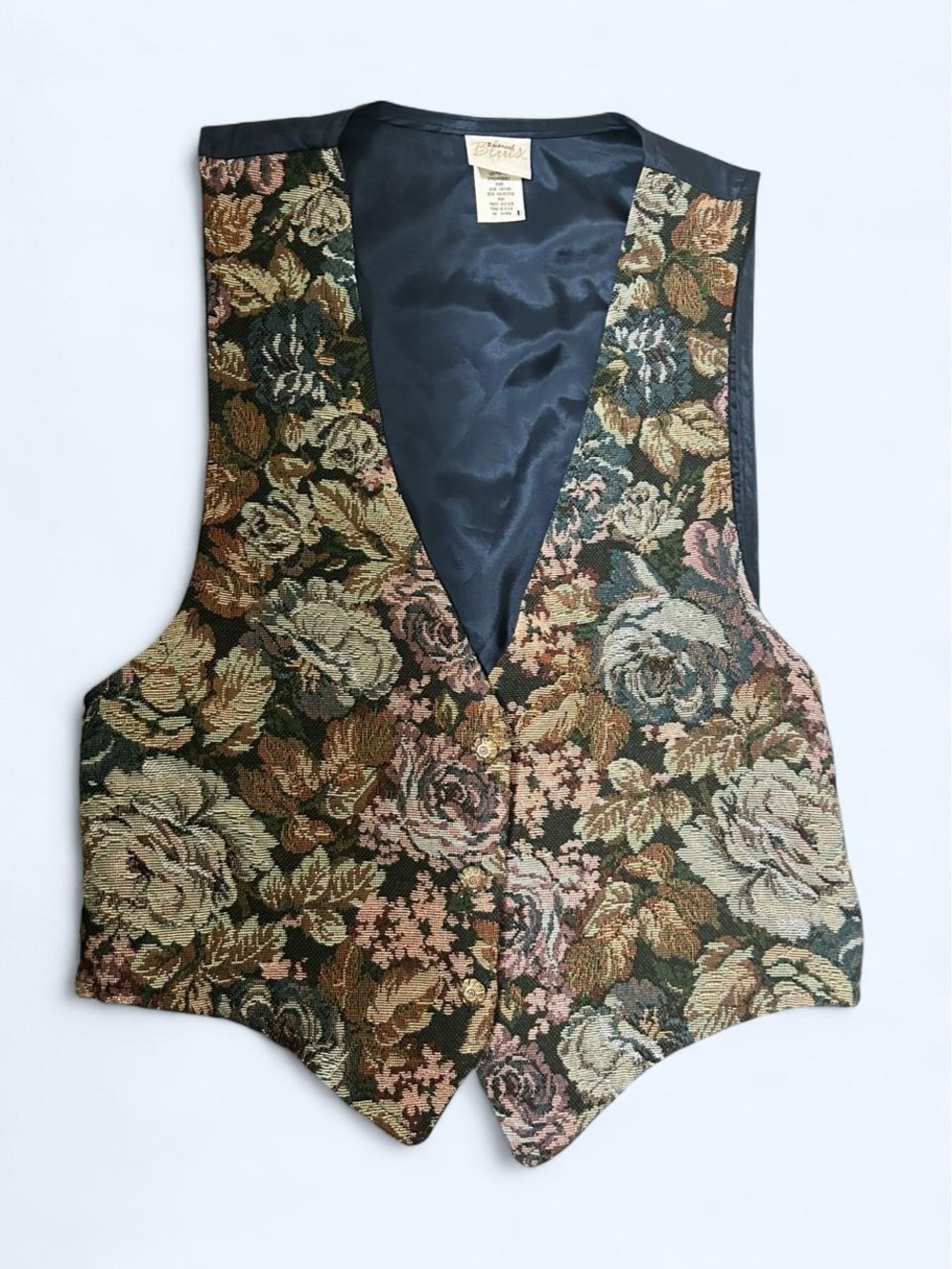 Backroad Blues vintage floral tapestry vest